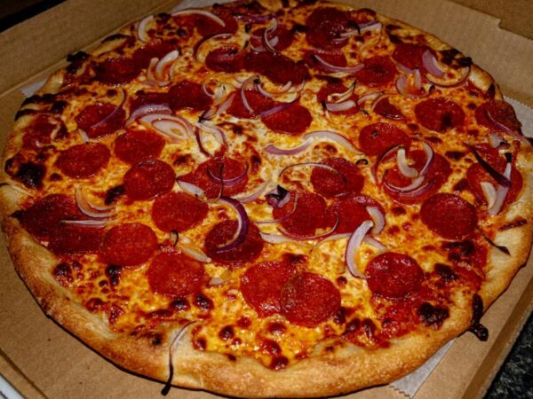A pizza from Slider's, hand-tossed in Rensselaer, NY